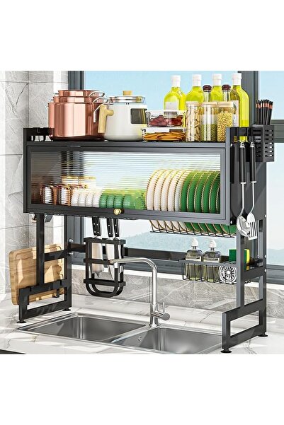 Bentifar Over Sink Dish Drying Rack 95CM, Expandable Dish Racks with Cover, K...