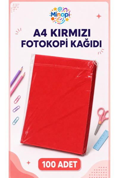 Minopi Kırmızı Fotokopi Kağıdı 100'lü Renkli Ofis Okul El İşi Hobi Etkinlik
