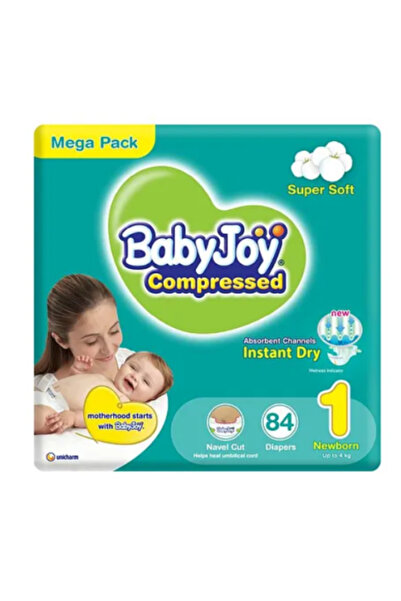 BabyJoy حفاضات بيبي جوي المضغوطة بحشوة ماسية للمواليد الجدد مقاس 1 - 84 قطعة