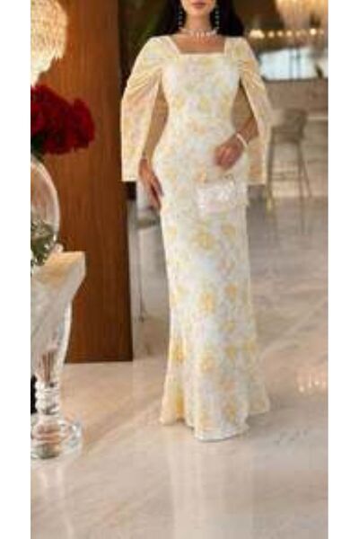 Generica Generic Off White Evening Dress Gold Floral Embroidered with Luxury ...