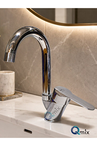 QMİX Trendy Bathroom Sink Faucet with On/Off Feature, Brass Material, Hot and...