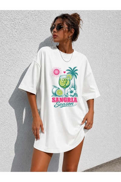 classy moda Γυναικείο μπλουζάκι με στάμπα κοκτέιλ και καλοκαιρινό σχέδιο, ove...