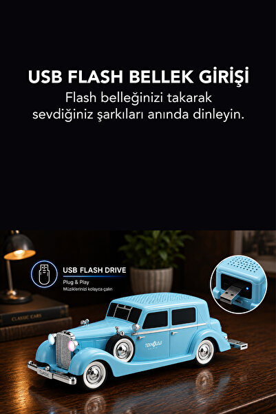 Teknoloji Gelsin Retro Bluetooth Hoparlör 10W Vintage Araba Tasarımlı FM Radyo USB TF Kart Destekli Tws Stereo