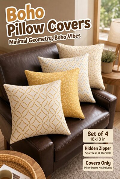 Generic 4 Linen Throw Pillow Covers Hidden Zipper Nordic Geometric 45x45 Sofa...