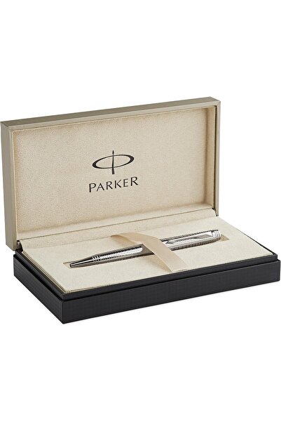 Parker قلم حبر جاف فاخر متدرج اللون ومزخرف بحواف فضية مع عبوة إعادة تعبئة - 4603