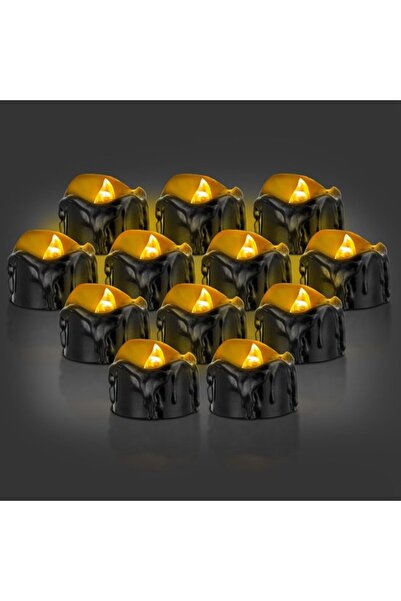 Morvena Picks Set de 12 lumanari cu LED-uri care pâlpâie negre - alimentate c...