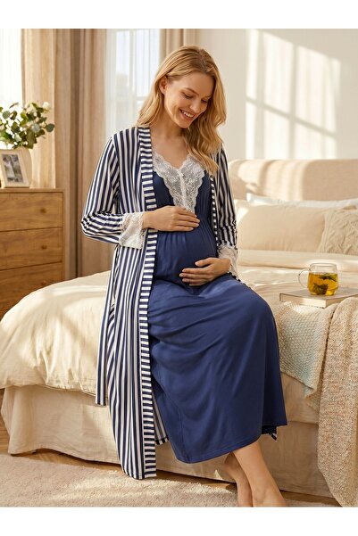 Lohusa Homewear مجموعة ملابس نوم للحوامل من القطن بنسبة 100% بأكمام قصيرة وتص...