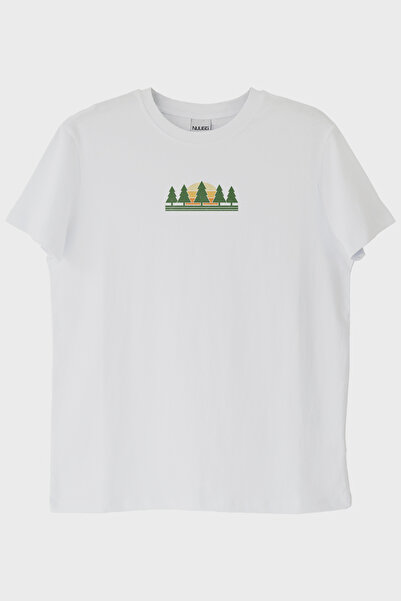lofux Minimalist Nature View Printed Design White T-Shirt