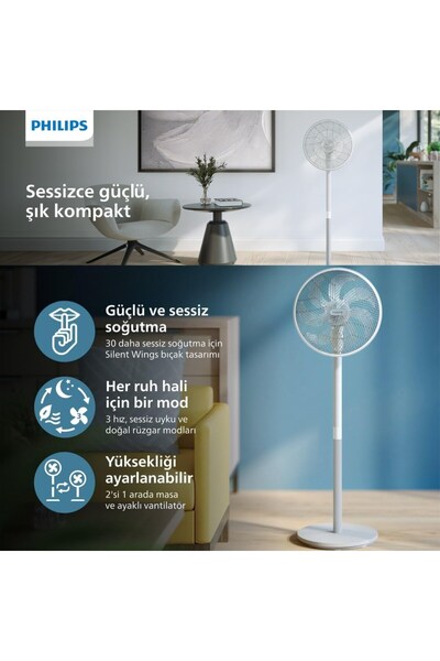 Philips SilentWings teknolojisi ile güçlü ve süper sessiz ayaklı vantilatör. ...