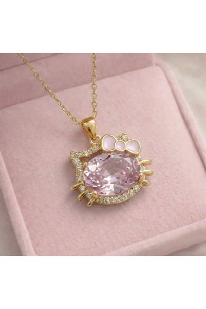 Heda Jewelry قلادة هيلو كيتي الكريستالية - قلادة لطيفة مستوحاة من سانريو