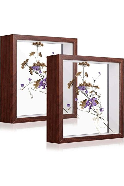 OEM Set of 2 square 3D photo frames 22 x 22 cm, wood and transparent acrylic ...