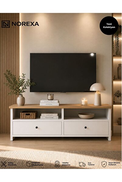 NOREXA Modern TV Ünitesi 120 cm | Safir Meşe & Beyaz Televizyon Sehpası | Kap...