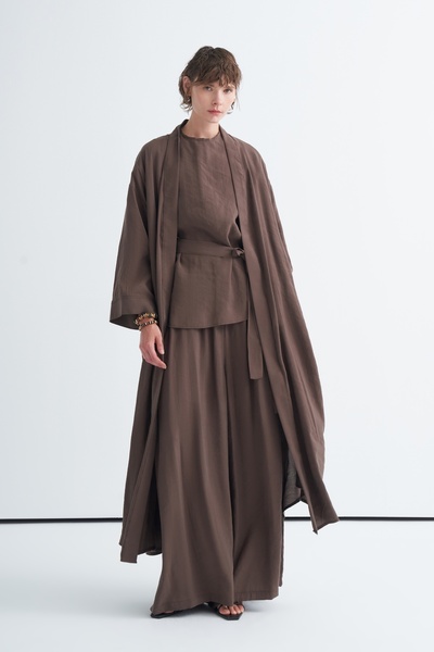 EBU Prive Modal 3-Piece Abaya Set with Pants and Blouse in Brown