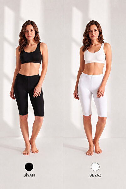 USLULAR Cotton Soft Combed Short Leggings Underwear White&Black 2-Pack