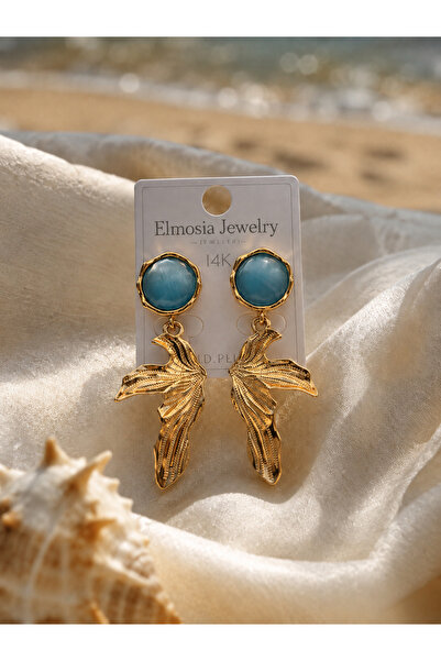 Elmosia Jewelry أقراط متدلية للنساء بتصميم أوراق ذهبية وحجر عين القط، أقراط ذ...