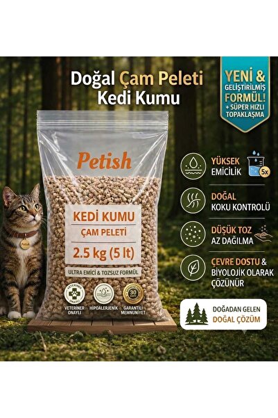 Petish Çam Peleti Kedi Kumu 5 lt Doğal Kedi Kumu