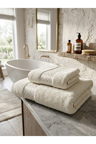 Özdilek Elissa Bath Towel Set- 70X140 Cm+50X80 Cm- Cream