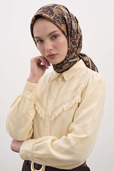 Salih Çelebi Nostaljik Bahçe Aqua Soft Scarf 8046 - A.Kahve Hardal