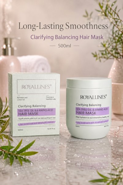 ROYALLINES Clarifying Balancing Tea Tree Oil & Amino Acid Hair Mask 500ml – Deep Hydration, Scalp Care, Oil Control & Anti-Dandruff Treatment