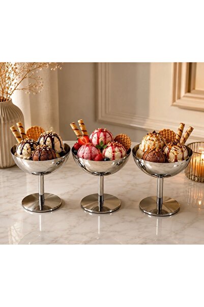 Tabibu Ice Cream Bowl with Steel Long Legs, Set of 3