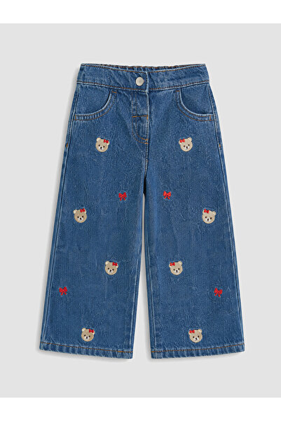 LC Waikiki İndigo Beli Lastikli Wideleg Kız Bebek Jean Pantolon