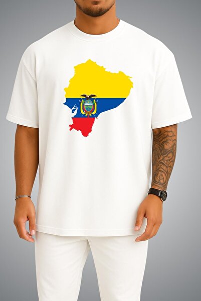 Bahriyeli Collection Oversize Ecuador Flag and Map Small Chest Printed Unisex...