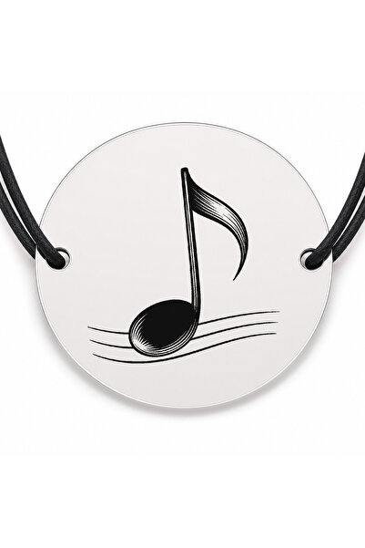 Simoshop Brățară argint 925 cu bănuț gravat notă muzicală, șnur negru reglabil