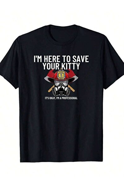 k222 Men's Funny Fireman Rescue T-Shirt - Save Your Kitten Slogan, 220gsm Cot...