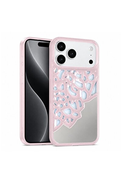 Zebana Apple iPhone 17 Pro Max Uyumlu Kılıf Lace Mirror Silikon Kılıf Rose Gold