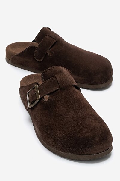 Zeynep Sıradağlı Verdolli Men's Genuine Leather Slippers Brown Suede