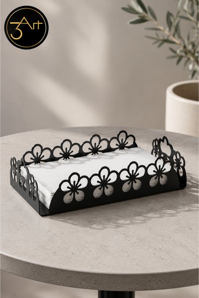3Art Metal Dekorasyon Tic.Ltd.Şti Decorative Napkin Holder - Floral Patterned Desktop Napkin Holder - Kitchen, Dining Table, and Cafe Napkin Holder