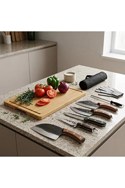 Klyte 8-Piece Kitchen Knife Set with Storage Bag & Protective Gloves, Chef Kn...