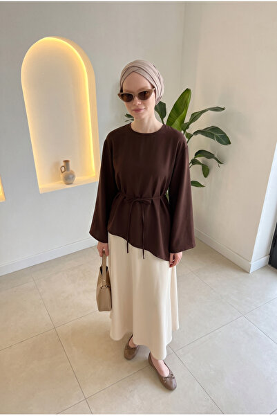 Kukini Asymmetrical Cut Lace-Up Oversize Modal Tunic - K. Brown