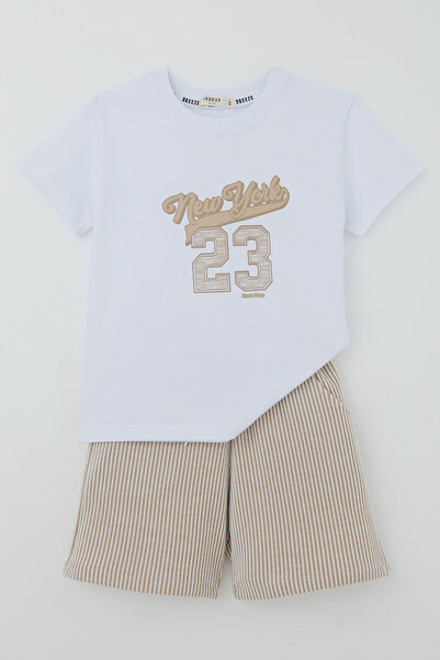 Breeze Boy's Shorts Set with Lettering Printed Shorts and Stripes for 1.5-5 Y...
