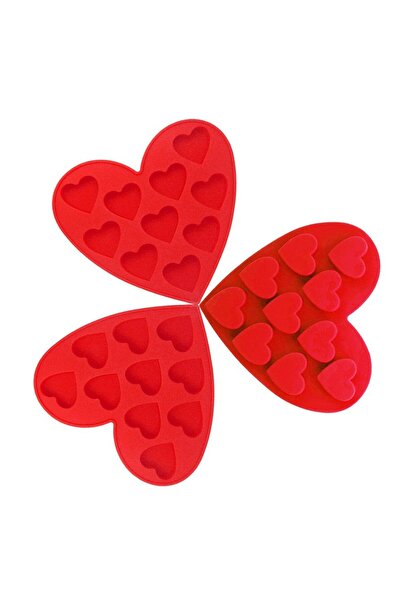 STARSTAR 3-Pack Heart-Shaped Non-Stick Silicone Chocolate & Ice Cube Molds (Red)
