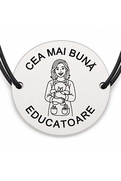 Simoshop Brățară argint 925 cu bănuț gravat doamna educatoare cu ursuleț, șnu...