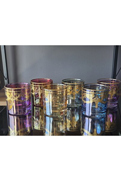 FERMATO Handmade Crystal Rulet Mixed Lustered 24K Gold Engraved 6-Piece Prese...