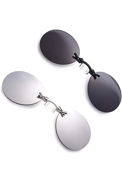 STARSTAR Two-pack of retro round clip-on sunglasses for men (black, silver)
