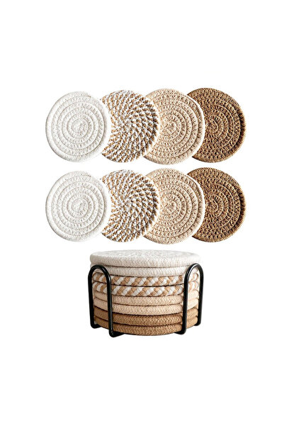 STARSTAR Cotton rope coasters (set of 8), with metal stand