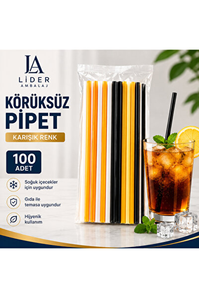 LİDERAMBALAJ07 Bellows-Free Straws Mixed Color 100 Pieces Disposable Cold Dri...