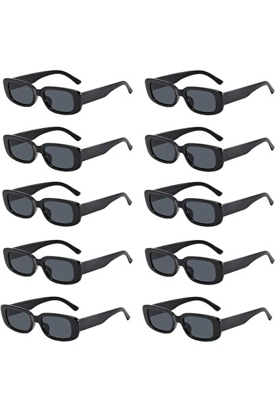 STARSTAR 10-piece party sunglasses set, 90s style, unisex black narrow rectan...
