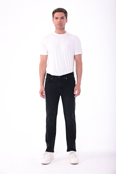 Siyah İz Men's Black Regular Fit Jeans Denim Trousers Stretch Fabric Daily Co...