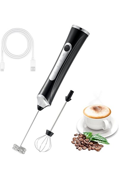 STARSTAR Handheld USB Rechargeable Electric Milk Frother with 2 Whisk Heads (...