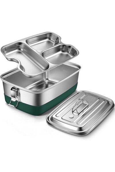 STARSTAR 2000ml 3-Compartment Stainless Steel Bento Box (22x15.5x9cm), leak-p...