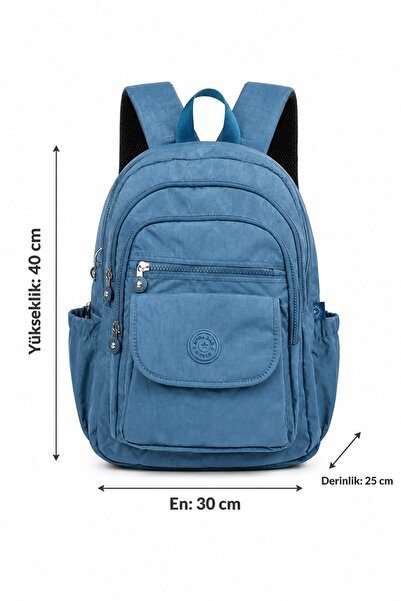 Paul Brand Unisex Velora Günlük Kullanıma Uygun Çok Bölmeli Geniş Hacimli Krinkıl Kumaş Mavi Sırt Çantası Okul Boy