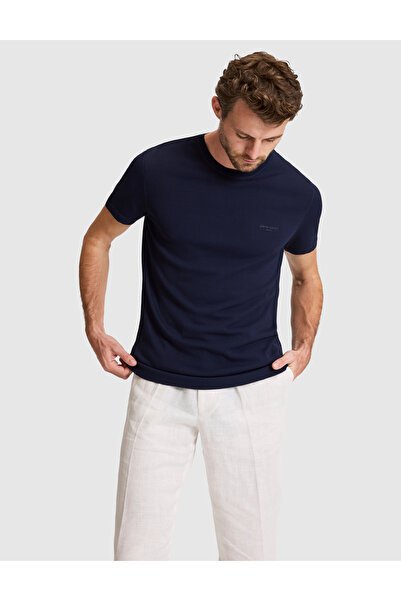 Pierre Cardin Navy Blue Slim Fit Crew Neck Knitwear T-Shirt 50320807-Vr033