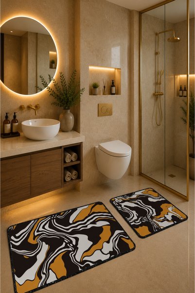 ZNG design home طقم سجادة حمام مكون من قطعتين بقاعدة مانعة للانزلاق وقابلة لل...