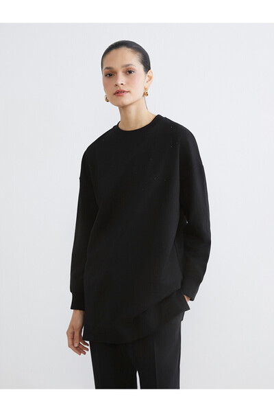 LC Waikiki Crew Neck Rhinestone Embellished Women's Sweatshirt Tunic