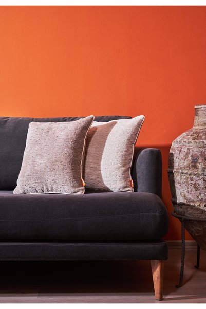 THE KUN Mink Plain Chenille Textured 2-Piece Throw Pillow Cover Set with Piping Detail