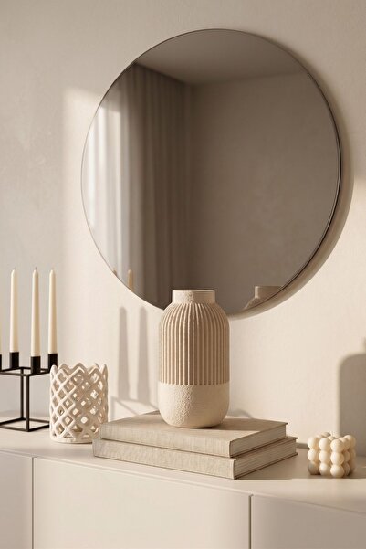 Cuale Design Çizgi Dekoratif Minimalist Seramik Görünümlü Mat Vazo, 17 cm Büy...